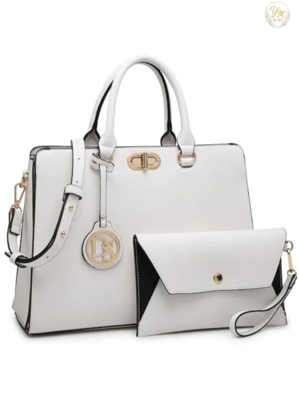 Women's Vegan Leather Satchel Tote with Matching Clutch - Top Handle Shoulder